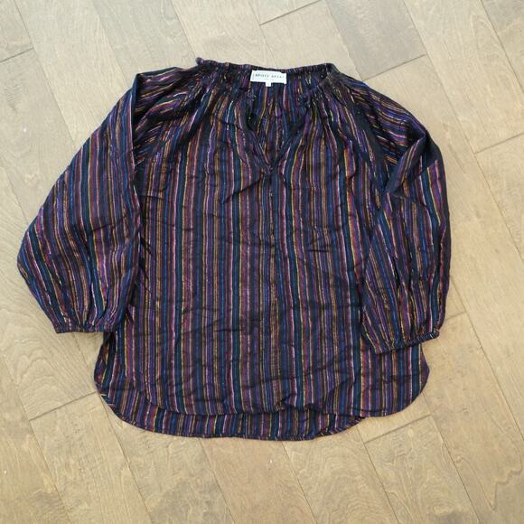 Apiece Apart Isla Blouse Womens Size 0 Rainbow Metallic Stripes Balloon Sleeve‎ - Picture 5 of 9